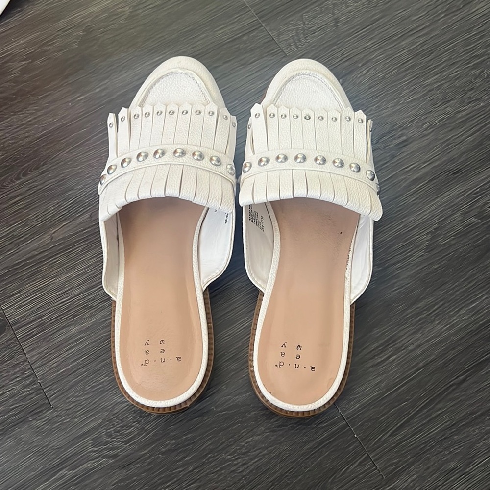 White leather mules